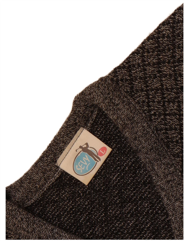 Vintage Mens V-Neck Jumper Sweater Large Grey Geometric Acrylic