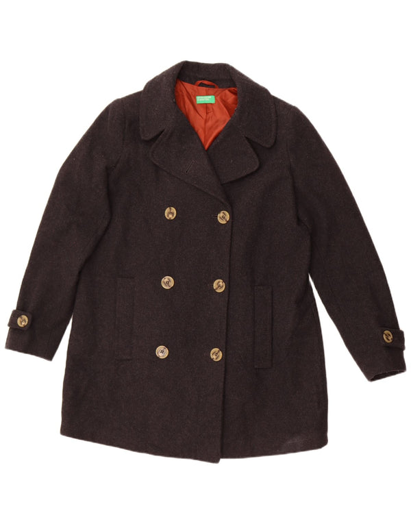 Benetton Womens Oversized Pea Coat UK 10 Small  Grey Wool
