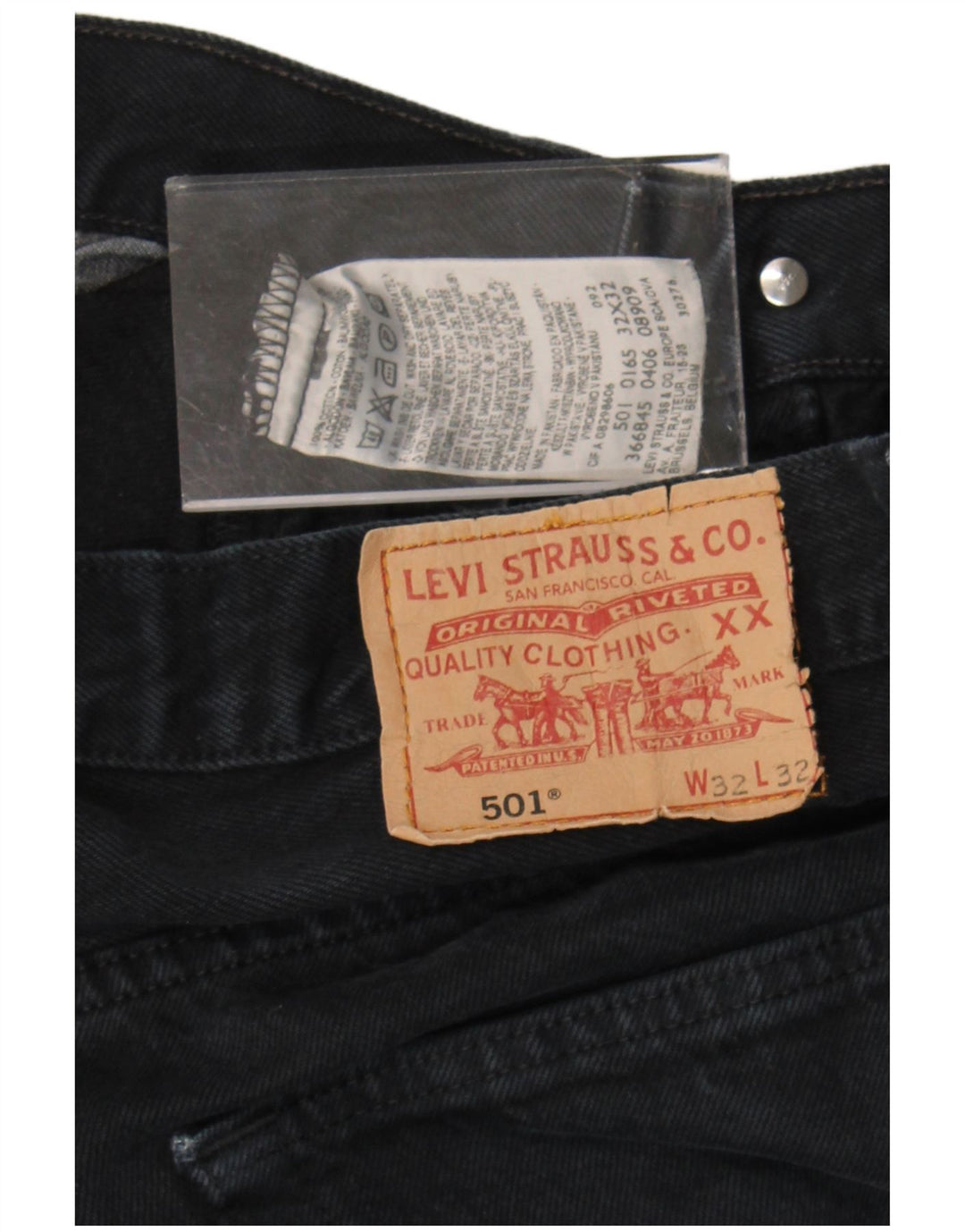 LEVI'S Mens 501 Straight Jeans W32 L32 Navy Blue Cotton