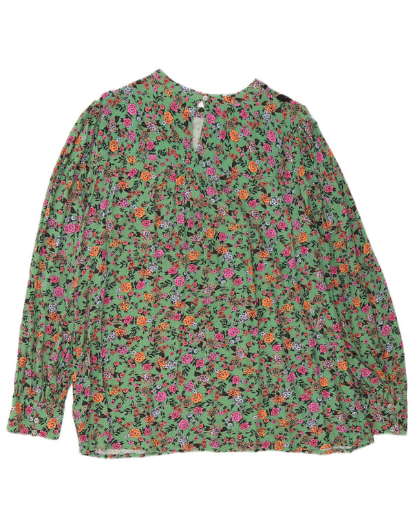 Monsoon Womens Long Sleeve Blouse Top UK 16 Large Green Floral Viscose