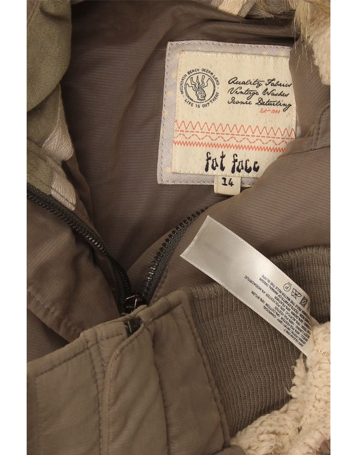 Fat Face Womens Hooded Padded Jacket UK 14 Medium Khaki Polyester