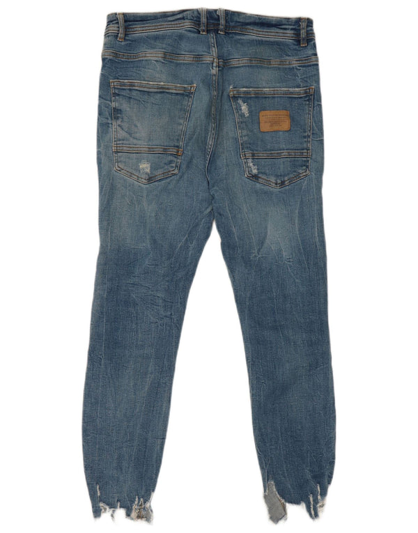 Zara Mens Skinny Distressed Cropped Jeans EU 42 Large W32 L25 Blue Cotton