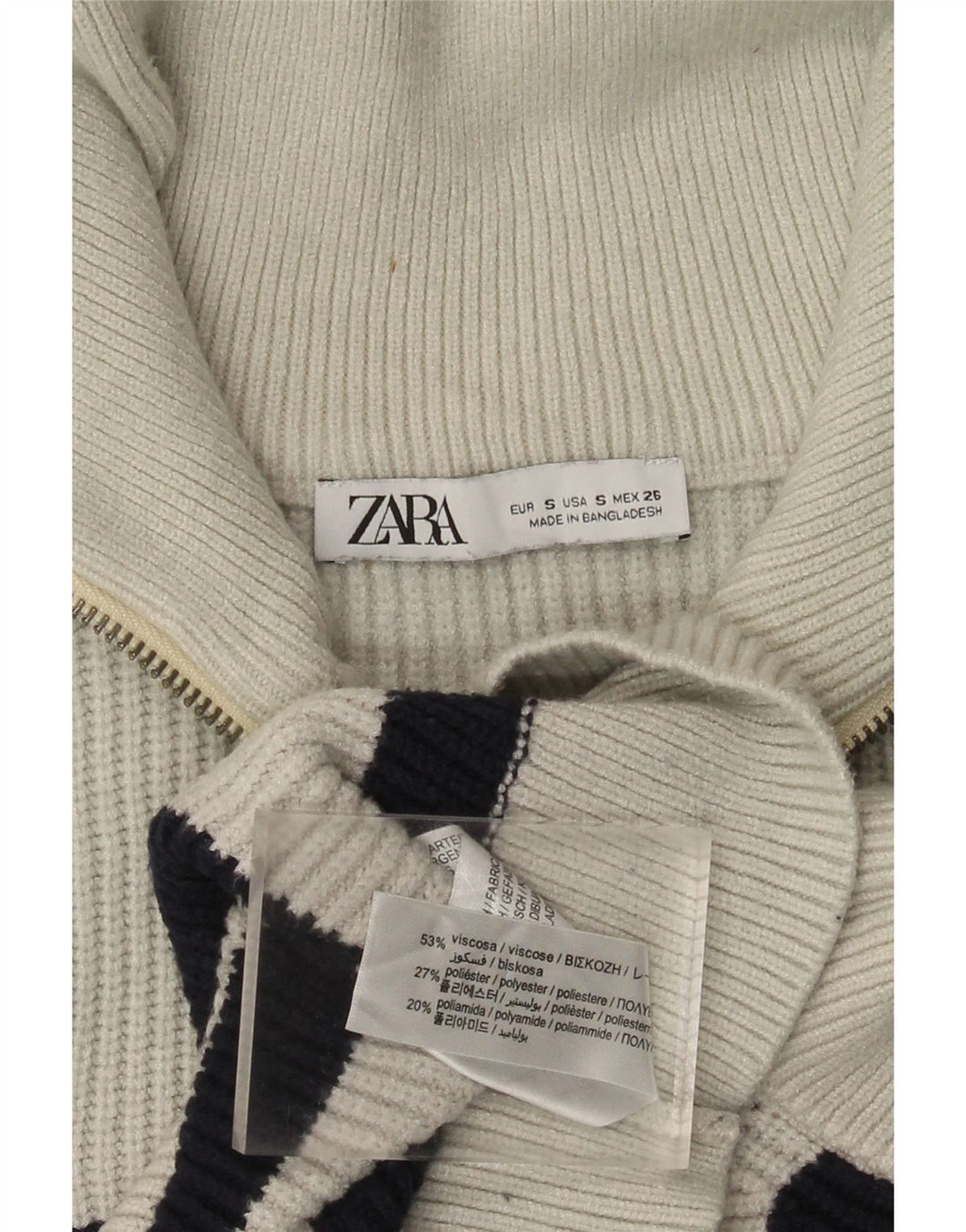 Zara Womens Zip Neck Oversized Vest Tank Top UK 10 Small White Striped