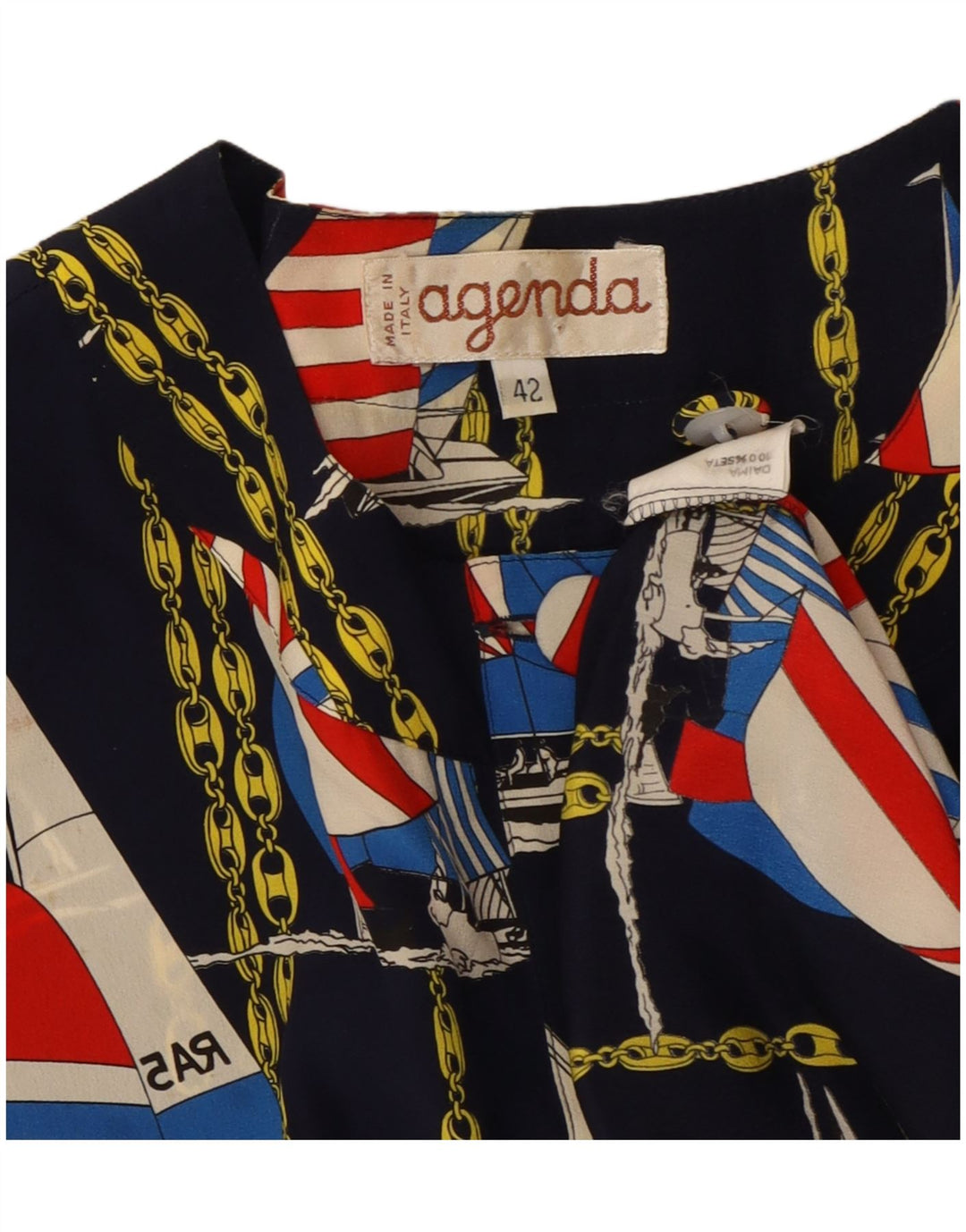 AGENDA Womens Abstract Pattern Bomber Jacket IT 42 Medium Navy Blue Silk