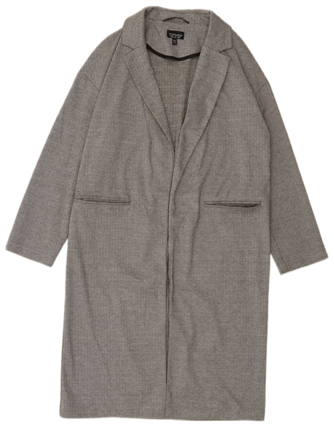 Topshop Womens Open Oversized Overcoat UK 10 Small Grey Herringbone