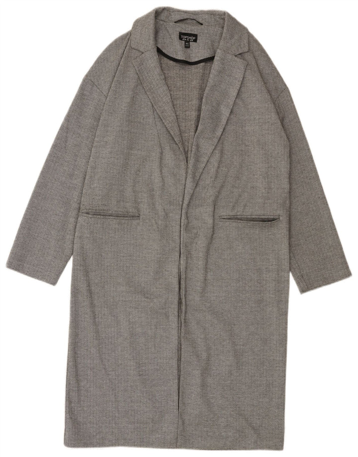 Topshop Womens Open Oversized Overcoat UK 10 Small Grey Herringbone