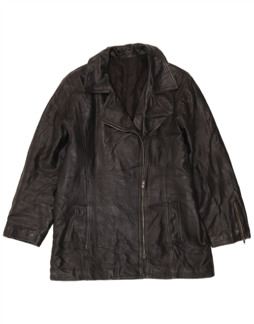 VINTAGE Womens Oversized Leather Jacket UK 10 Small Black