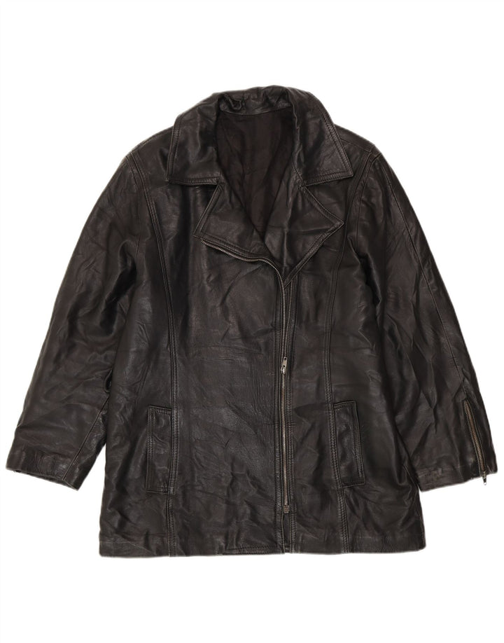 VINTAGE Womens Oversized Leather Jacket UK 10 Small Black