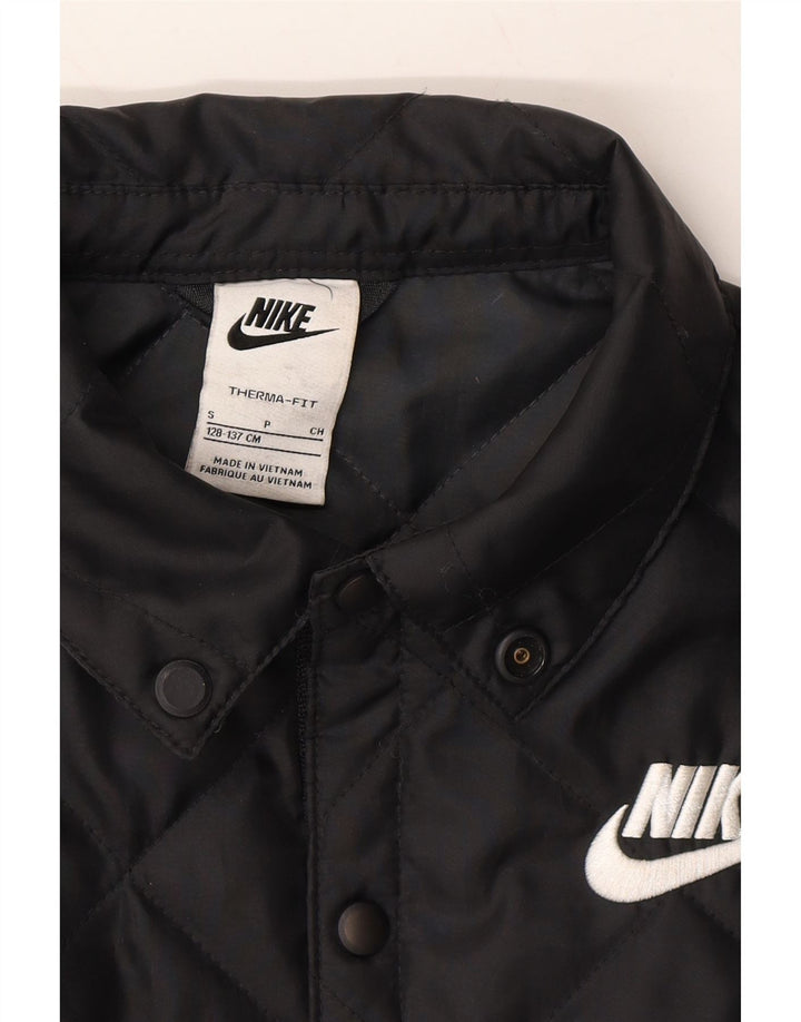 NIKE Boys Quilted Jacket 8-9 Years Small Black Polyester Vintage Nike and Second-Hand Nike from Messina Hembry 