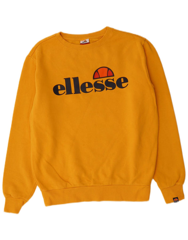 ELLESSE Womens Graphic Oversized Sweatshirt Jumper UK 12 Medium Yellow