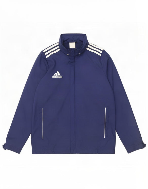 Adidas Boys Hooded Rain Jacket 13-14 Years Navy Blue Nylon