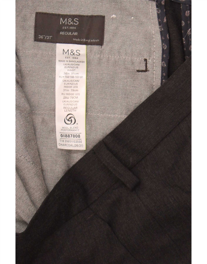 Marks & Spencer Mens Straight Regular Suit Trousers W36 L31 Grey Polyester