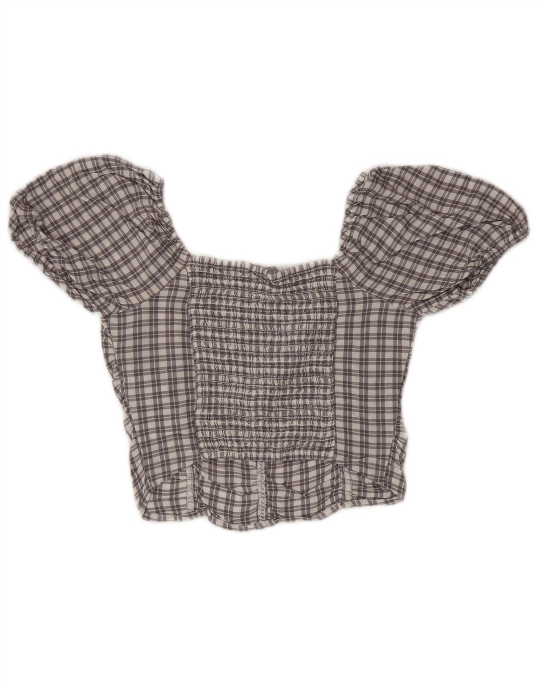 HOLLISTER Womens Crop Top UK 4 XS Grey Check Viscose