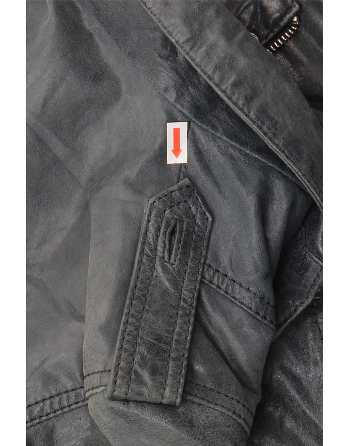 Vintage Womens Bomber Leather Jacket IT 46 Large Navy Blue Leather