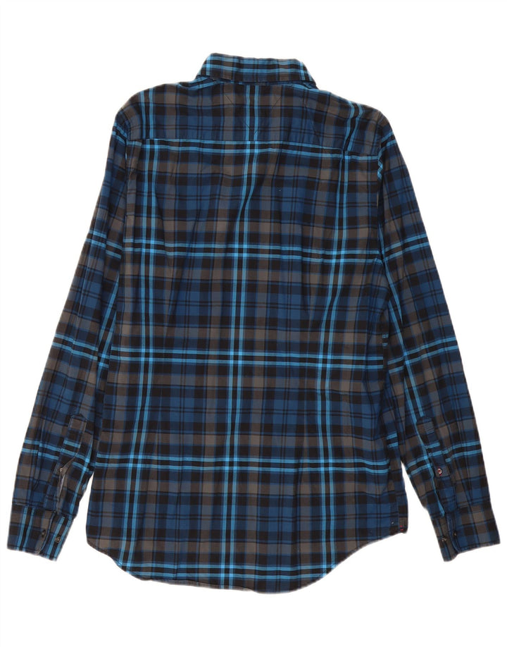 TOMMY HILFIGER Mens Slim Fit Shirt Large Navy Blue Check Cotton