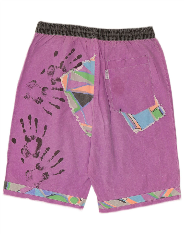 Vintage Mens Graphic Casual Shorts W32 Medium Purple Cotton
