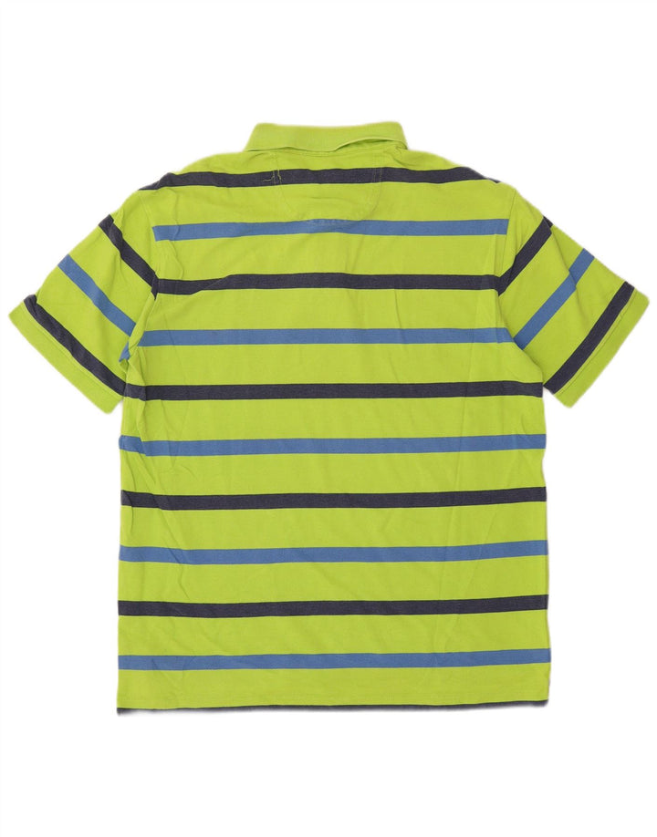 Izod Mens Polo Shirt Large Green Striped Cotton