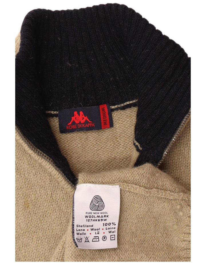 Kappa Womens Zip Neck Jumper Sweater Medium Beige Striped Wool Classic