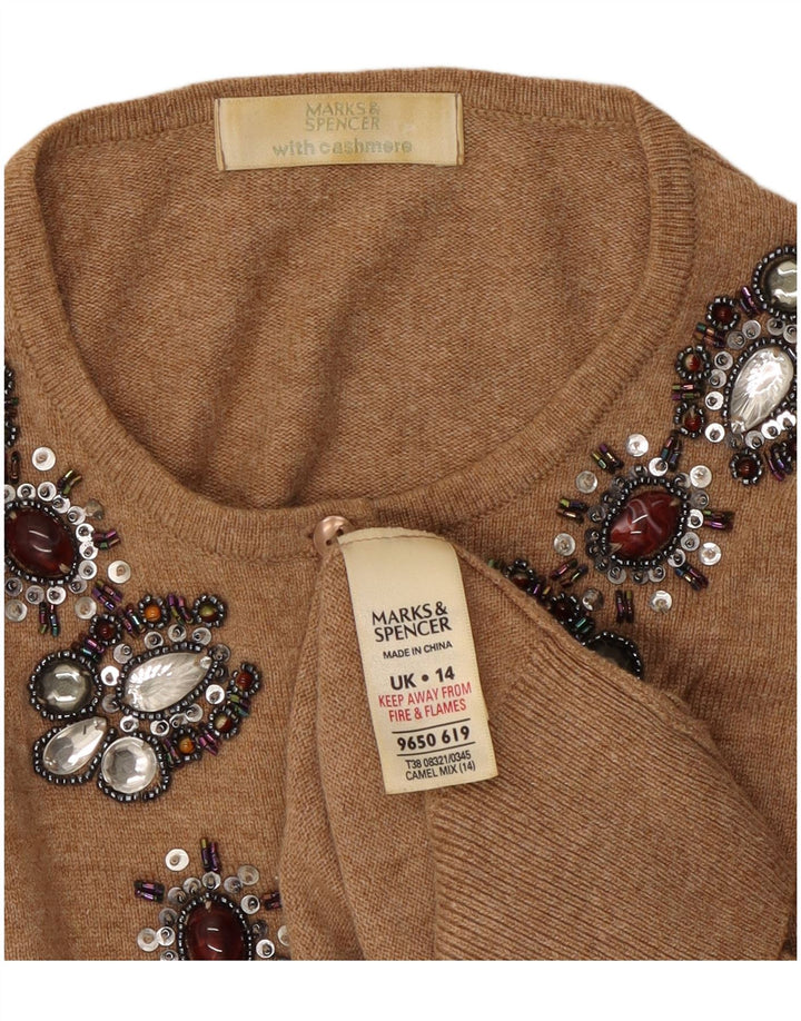Marks & Spencer Womens Abstract Pattern Cardigan Sweater UK 14 Medium Brown