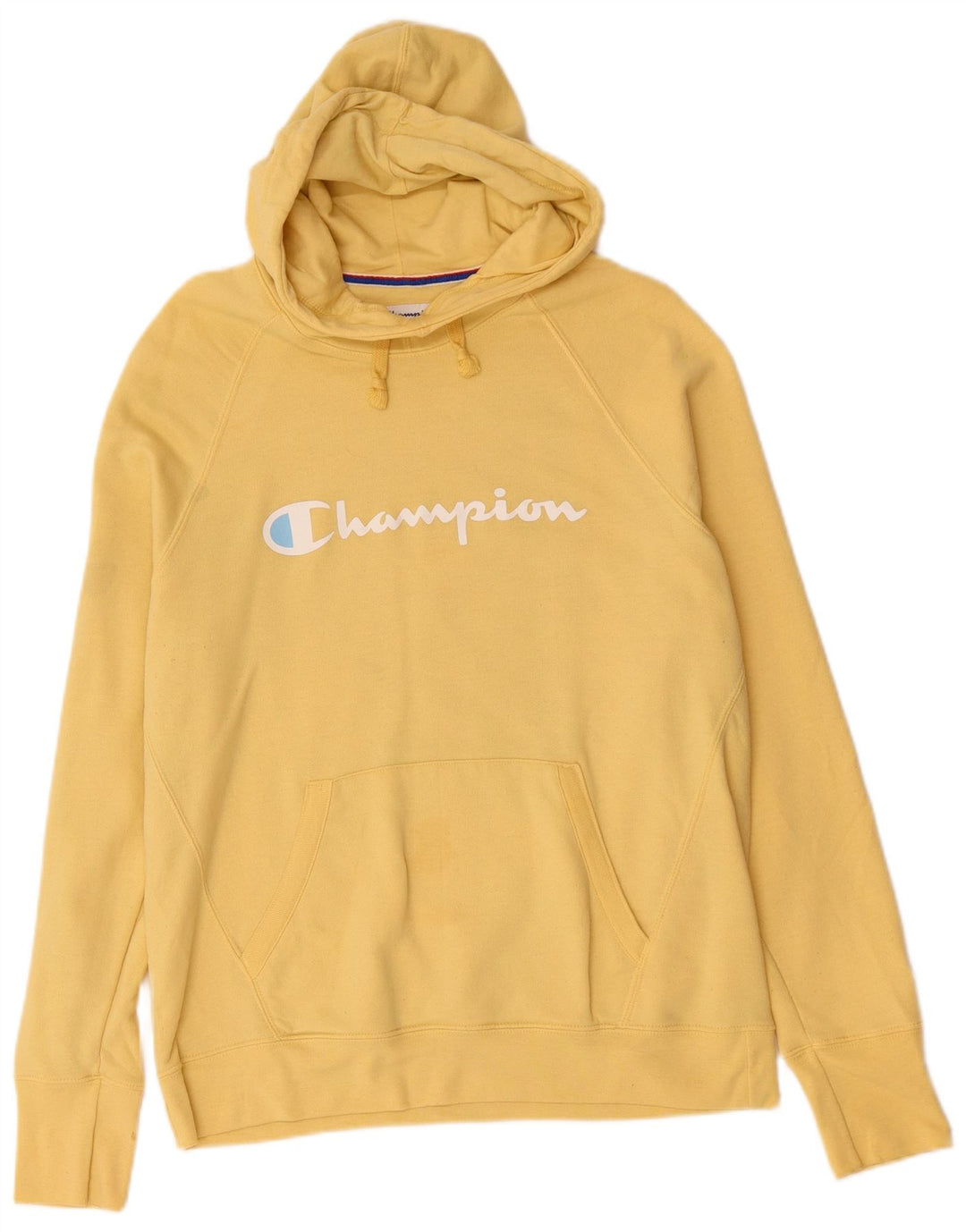 Champion Mens Graphic Hoodie Jumper Large Yellow Polyester