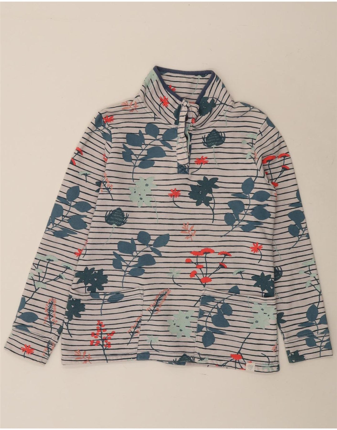 JOULES Womens Button Neck Sweatshirt Jumper UK 10 Small White Floral