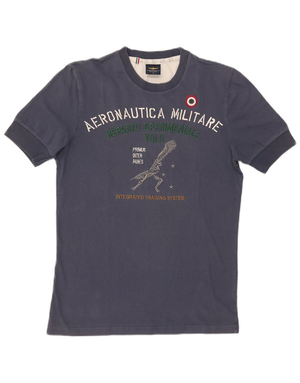 Aeronautica Militare Mens Graphic T-Shirt Top Medium Navy Blue Cotton