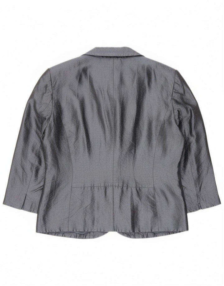 Blunauta Womens Crop 6 Button Blazer Jacket IT 42 Medium Grey Silk
