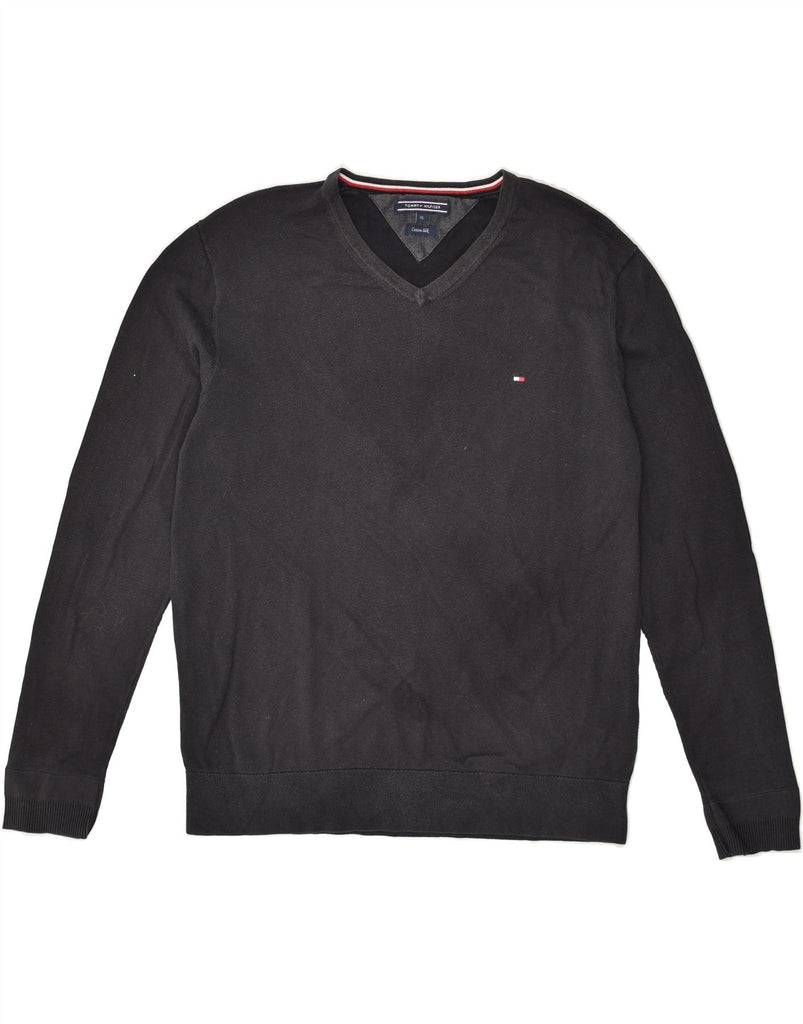 TOMMY HILFIGER Mens V-Neck Jumper Sweater XL Navy Blue Cotton | Vintage Tommy Hilfiger | Thrift | Second-Hand Tommy Hilfiger | Used Clothing | Messina Hembry 