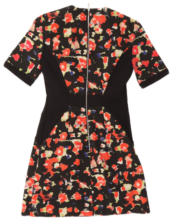 FRENCH CONNECTION Womens A-Line Dress UK 8 Small Black Floral Cotton