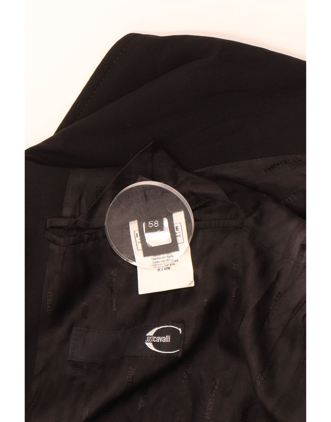 JUST CAVALLI Mens 2 Button 2 Piece Suit IT 58 4XL W42 L23 Black Polyester Vintage Just Cavalli and Second-Hand Just Cavalli from Messina Hembry 