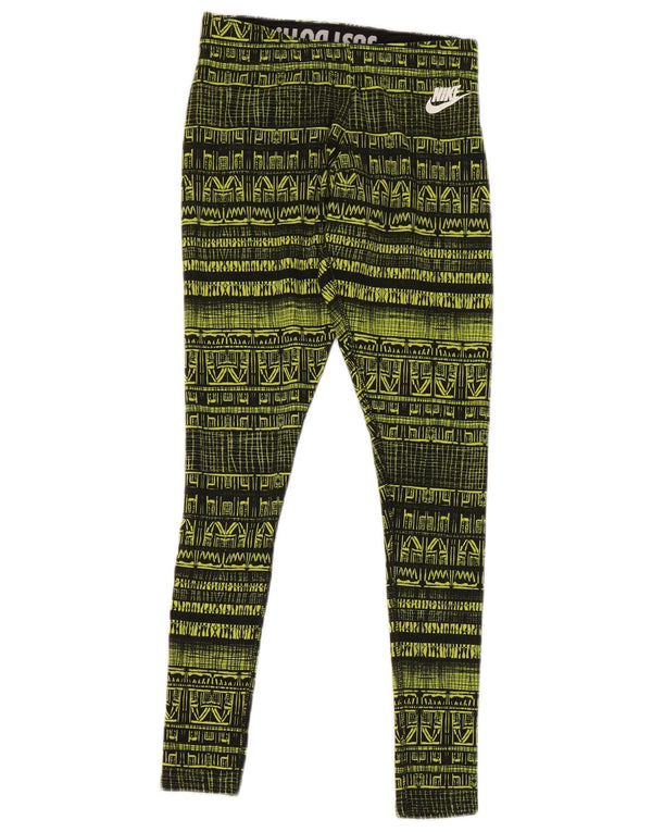 Nike Womens Abstract Pattern Leggings UK 6 XS Yellow Cotton