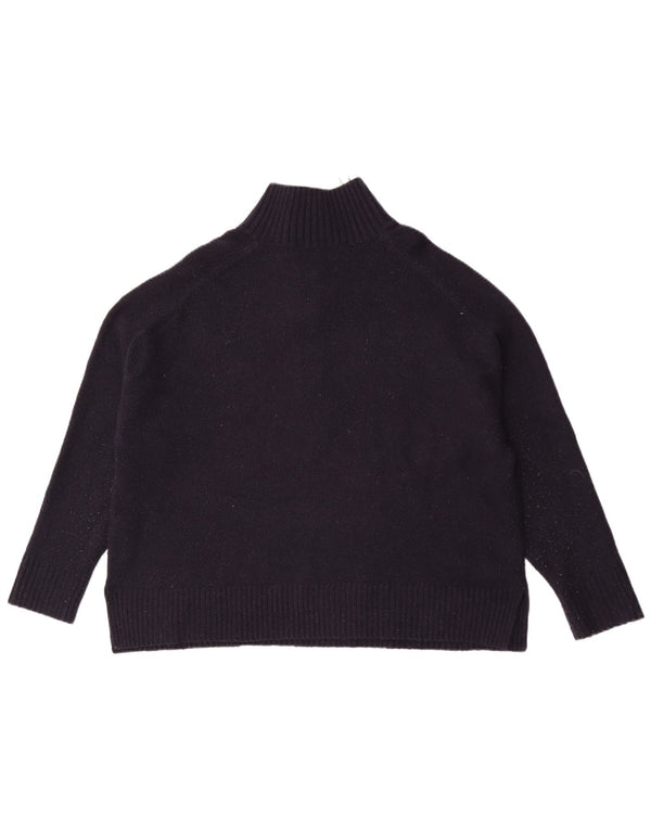 Zara Womens Oversized Button Neck Jumper Sweater UK 16 Large Navy Blue