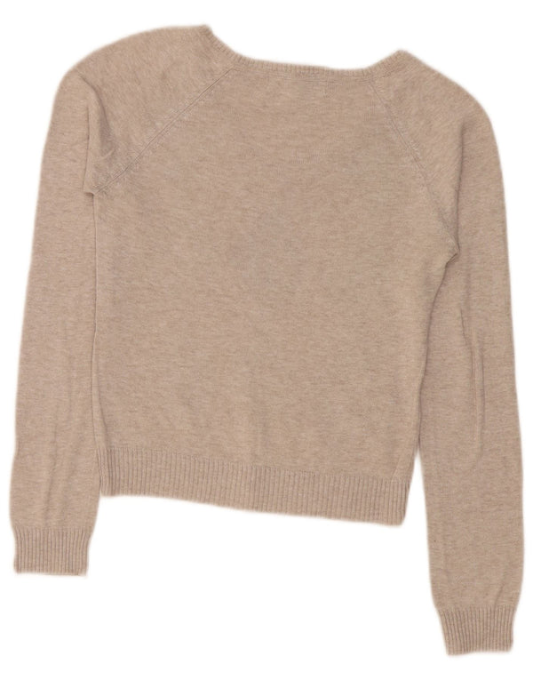 Zara Womens Crop V-Neck Jumper Sweater UK 10 Small Beige Argyle/Diamond