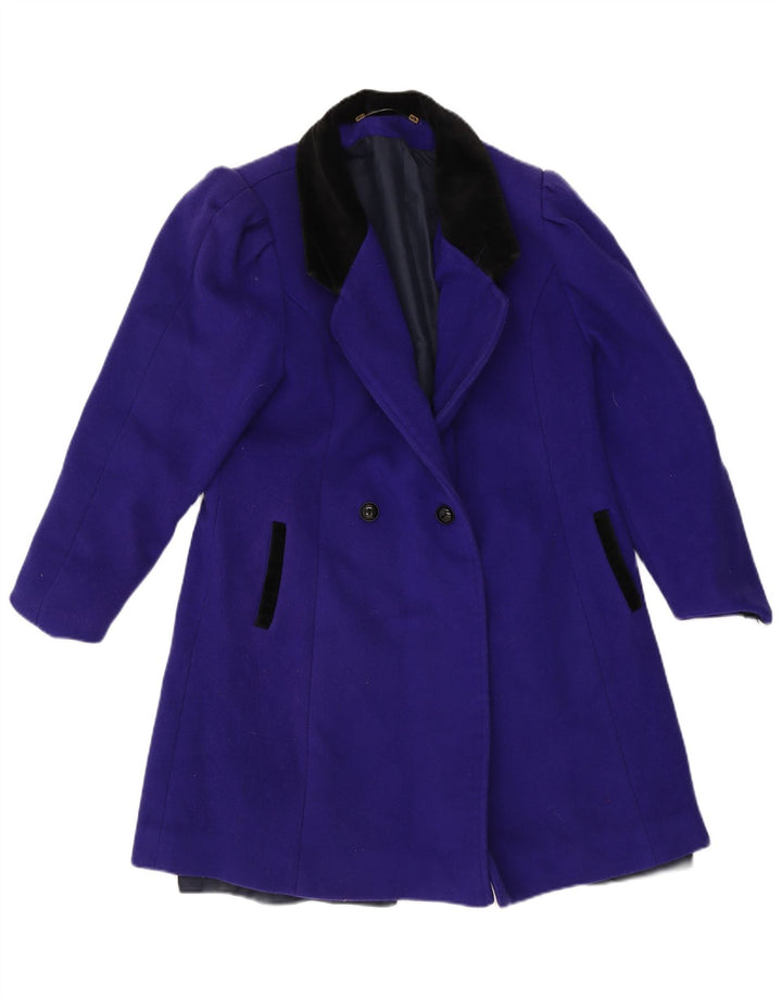 Vintage Womens Double Breasted Coat UK 14 Medium Purple Wool