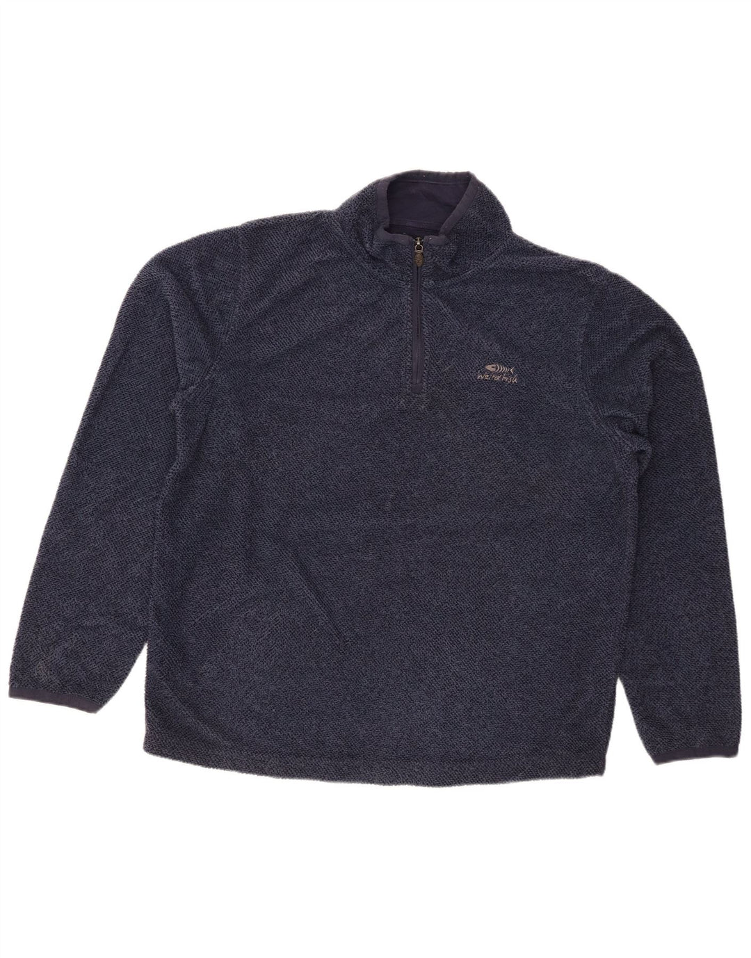 WEIRD FISH Mens Zip Neck Sweatshirt Jumper Large Navy Blue Polyester