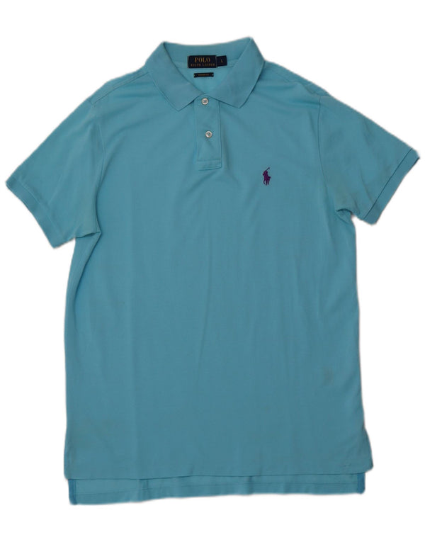 POLO RALPH LAUREN Mens Custom Fit Polo Shirt Large Blue Cotton