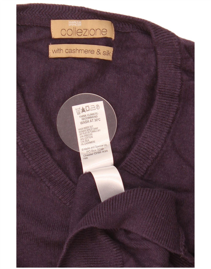 Marks & Spencer Mens V-Neck Jumper Sweater Large Purple Viscose