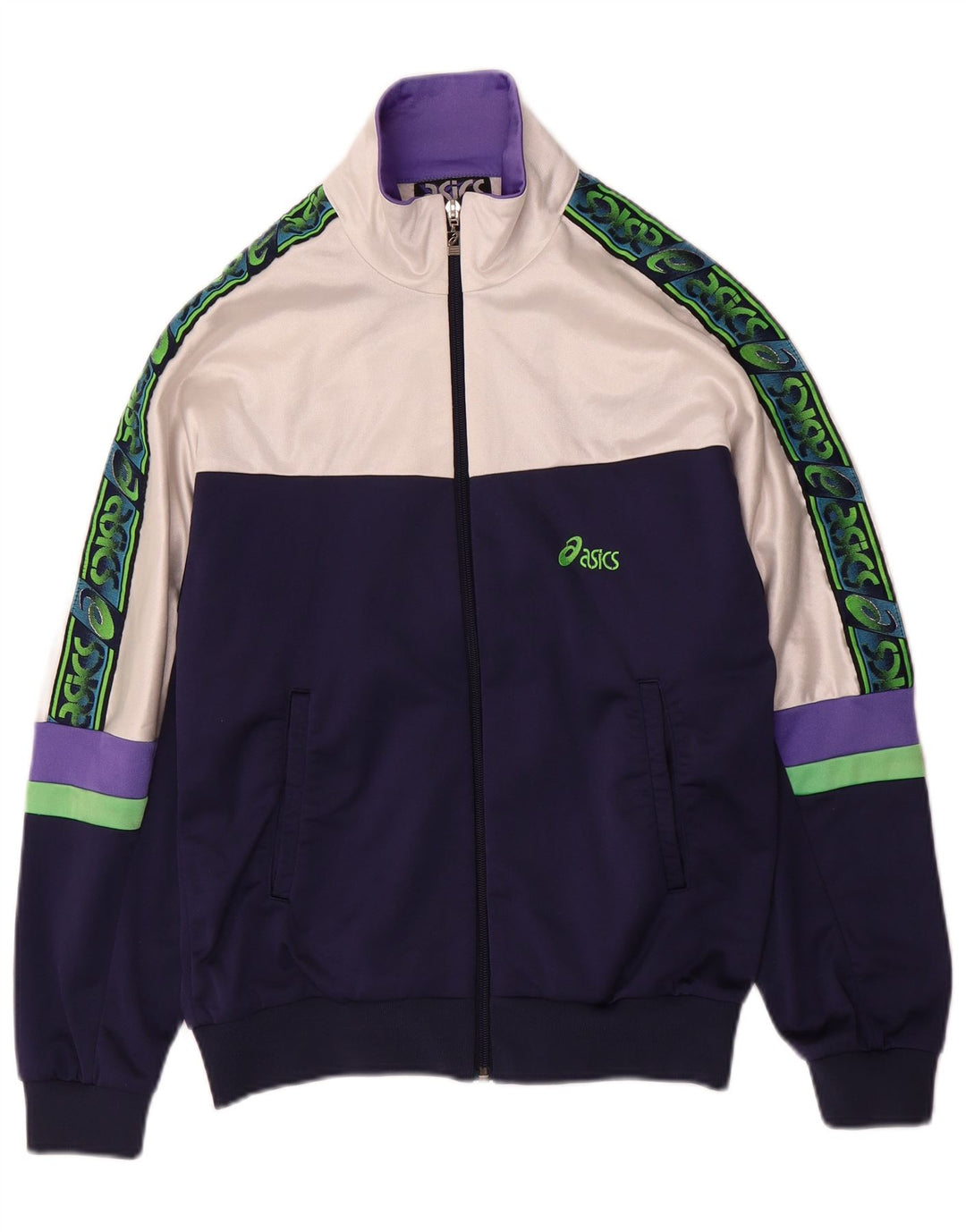 Asics Womens Full Tracksuit IT 46 Large Navy Blue Colourblock Polyamide