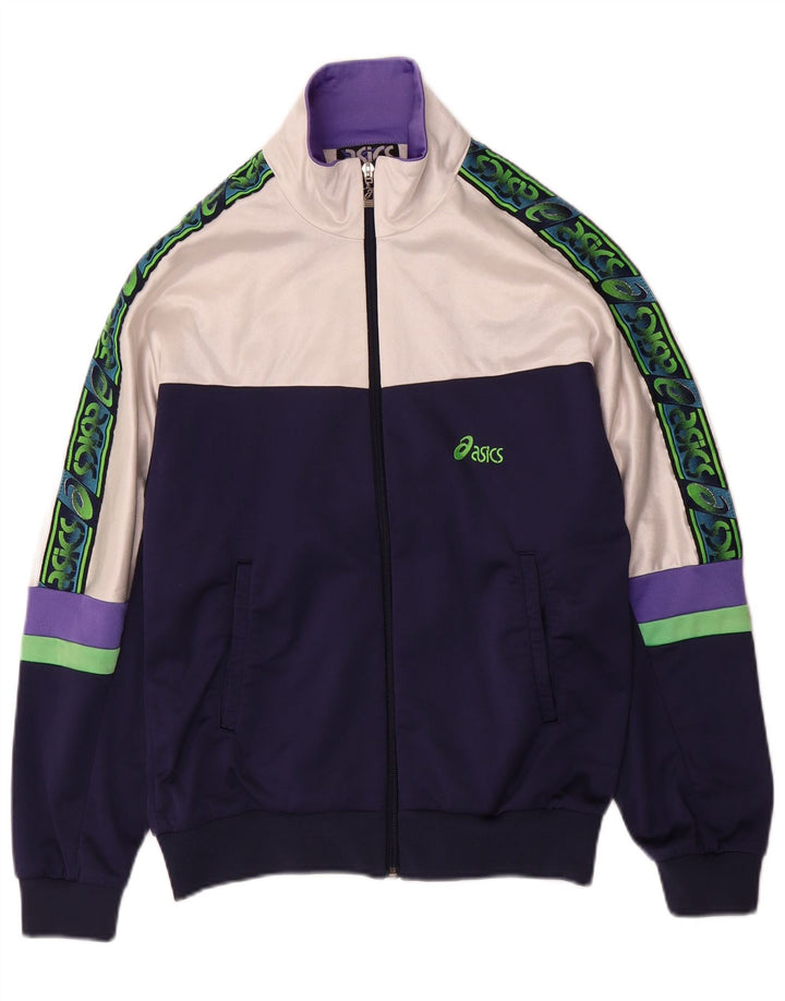 Asics Womens Full Tracksuit IT 46 Large Navy Blue Colourblock Polyamide