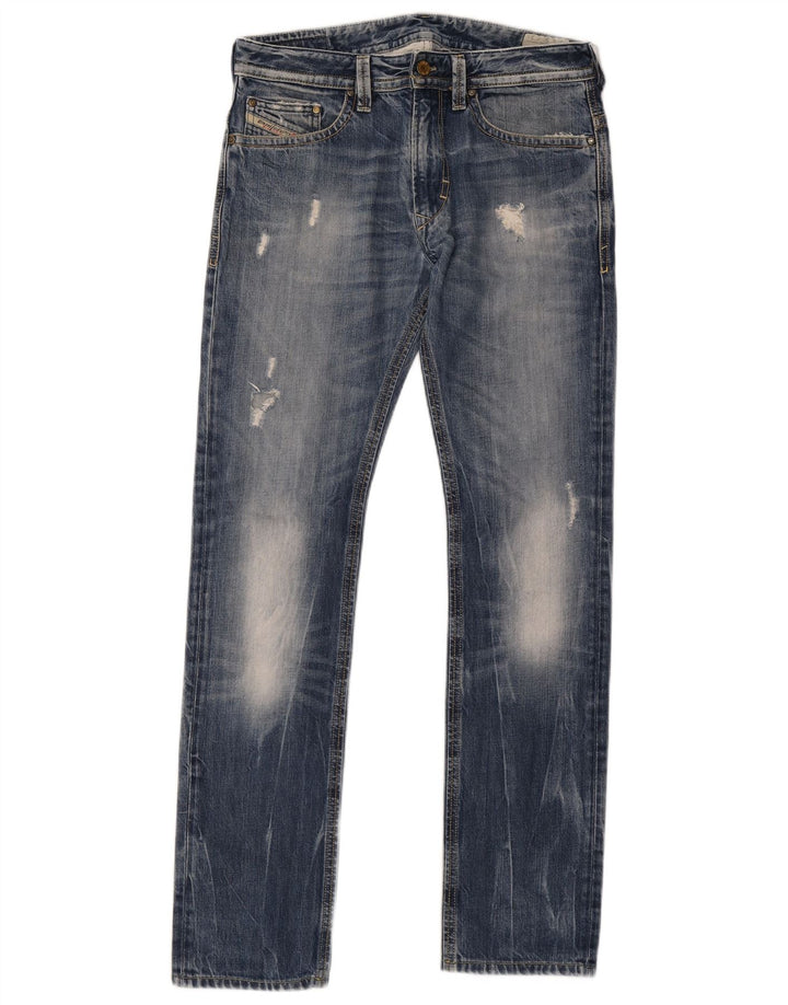 Diesel Mens Distressed Slim Jeans W30 L33 Blue Cotton