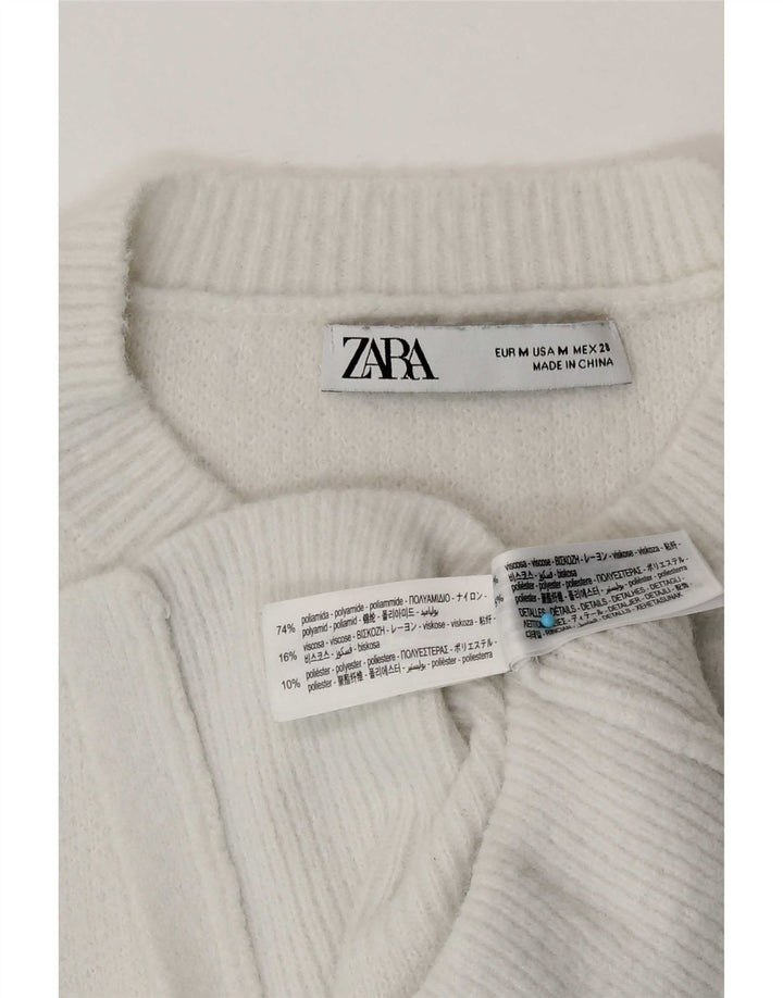 Zara Womens Cardigan Sweater UK 12 Medium White Polyamide