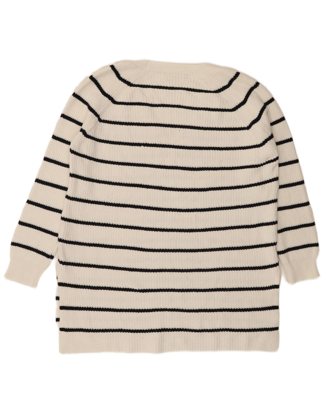 Marks & Spencer Womens V-Neck Jumper Sweater UK 14 Medium White Striped