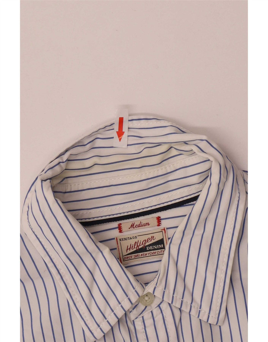 Tommy Hilfiger Mens Regular Fit Shirt Medium Blue Striped Cotton