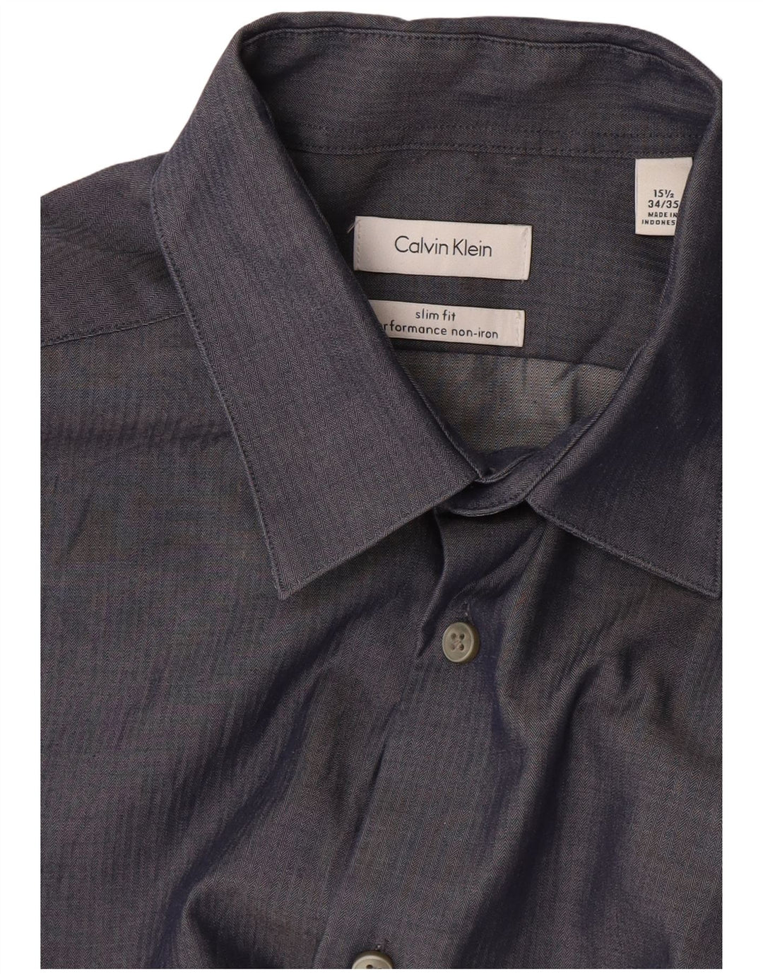 Calvin Klein Jeans Mens Shirt Size 15 1/2 Medium Navy Blue Herringbone