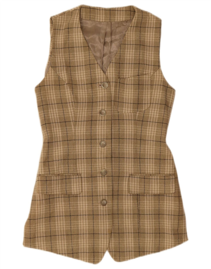 Stefanel Womens Longline Waistcoat IT 42 Medium Green Check Cotton