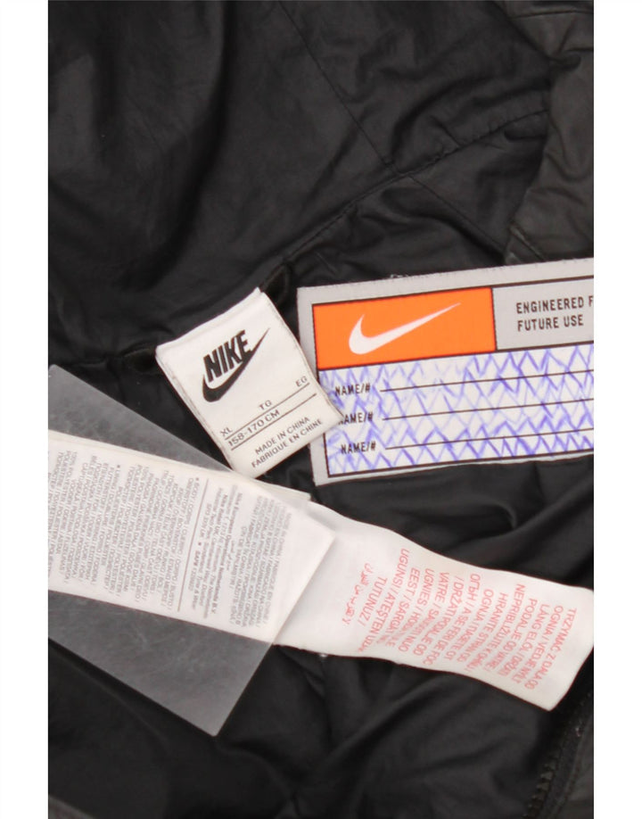 NIKE Boys Hooded Padded Jacket 13-14 Years XL Black Polyester