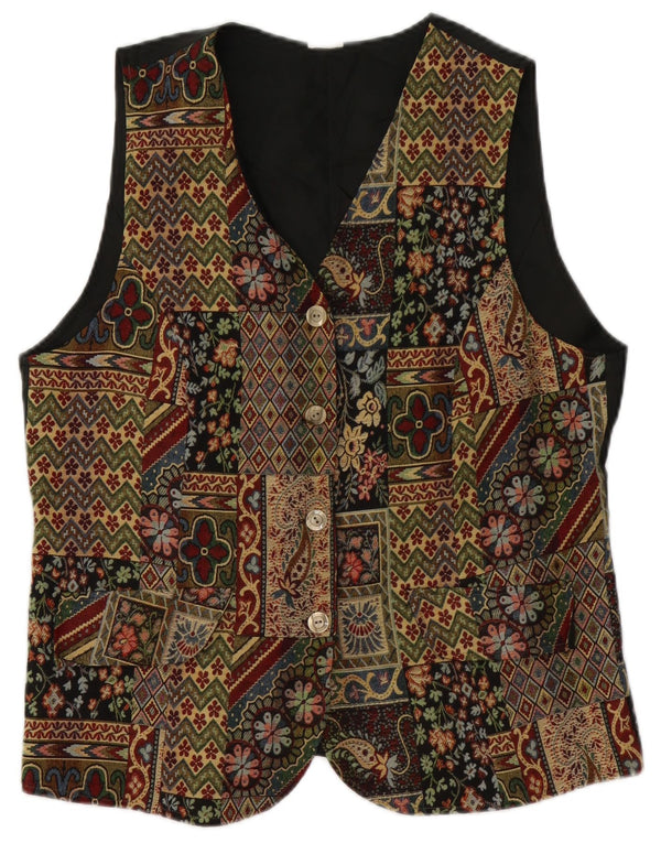 Vintage Womens Waistcoat UK 14 Medium Green Floral