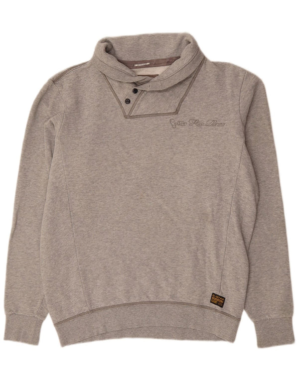 G-STAR Mens Button Neck Sweatshirt Jumper Large Grey Cotton
