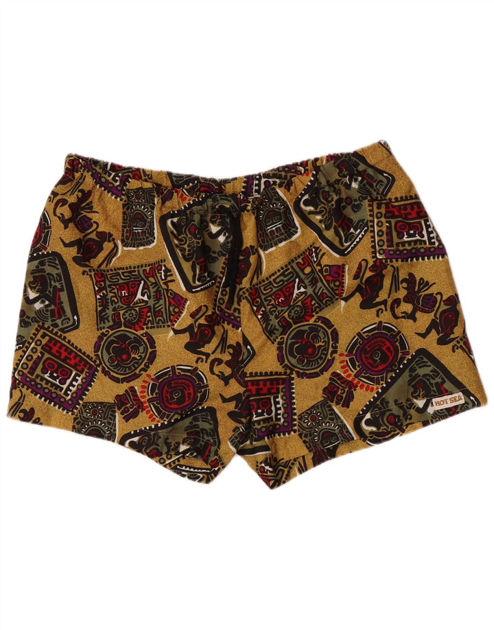 Vintage Mens Abstract Pattern Swimming Shorts XL Yellow