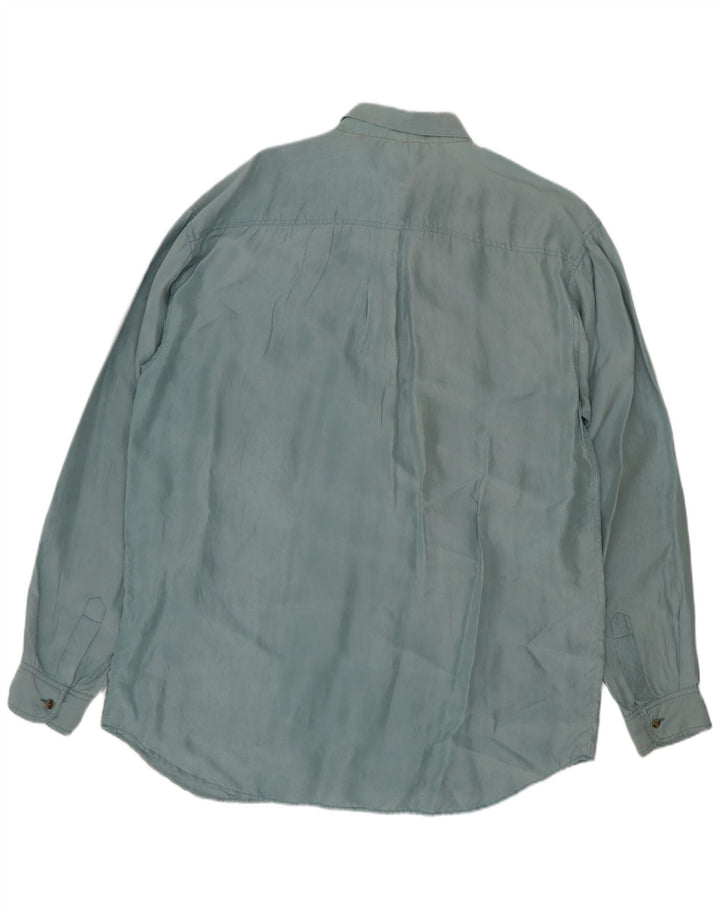 Vintage Mens Shirt Medium Blue Silk